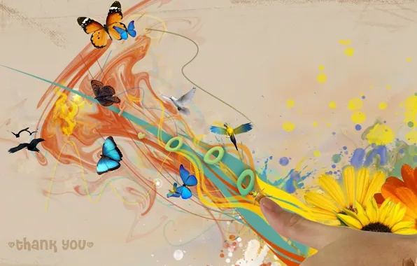 Картинка бабочки, птицы, абстракция
