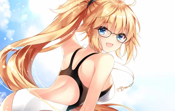 Girl, sexy, ass, cleavage, long hair, boobs, anime, blue eyes