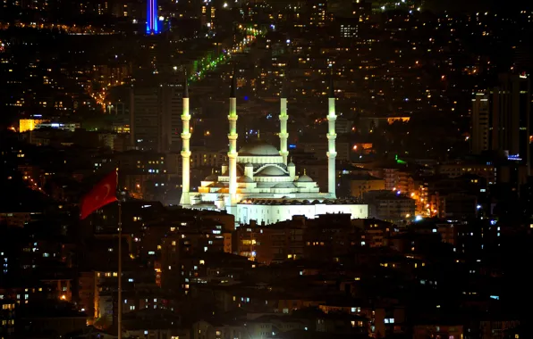 Ночь, Турция, night, Turkey, Ankara, Анкара, Мечеть Коджатепе, Kocatepe Mosque