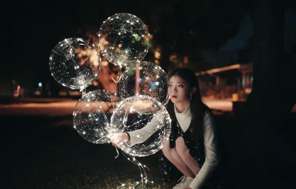 Картинка девушка, шарики, сидит