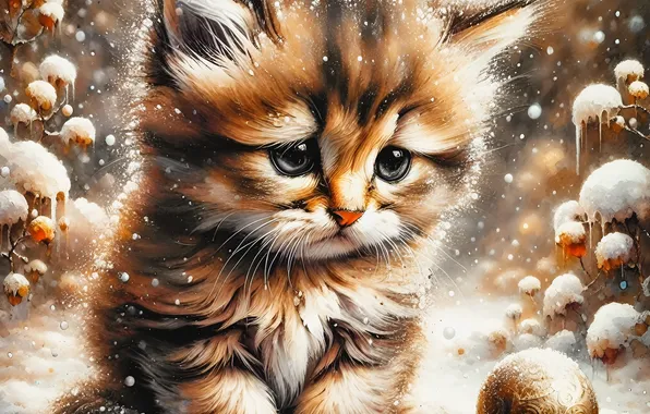 Кошка, взгляд, котенок, мордашка, ИИ-арт, нейросеть