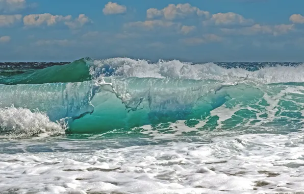 Море, волны, вода, облака, волна, морская пена, голубое небо