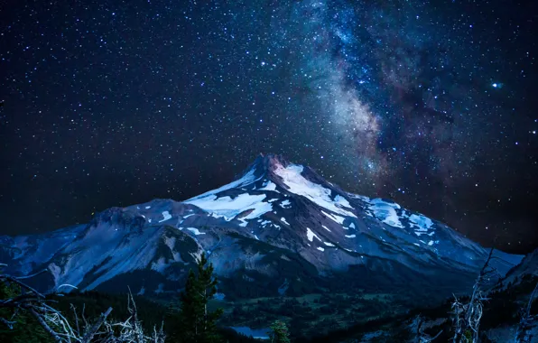 Картинка Mountain, Stars, Night, Winter, Snow, Constellation