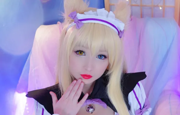 Girl, blue eyes, beautiful, short hair, model, pretty, cosplay, blonde