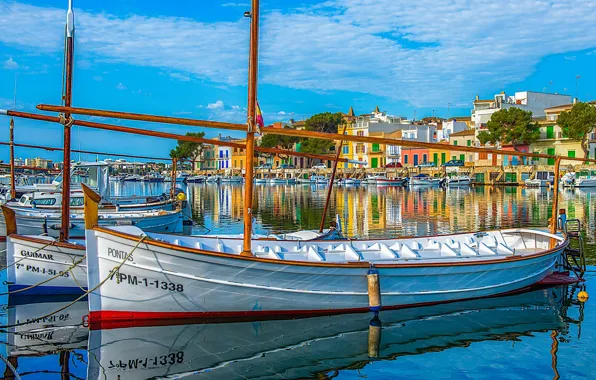 Картинка лодки, порт, Испания, гавань, Spain, Средиземное море, Майорка, Mallorca