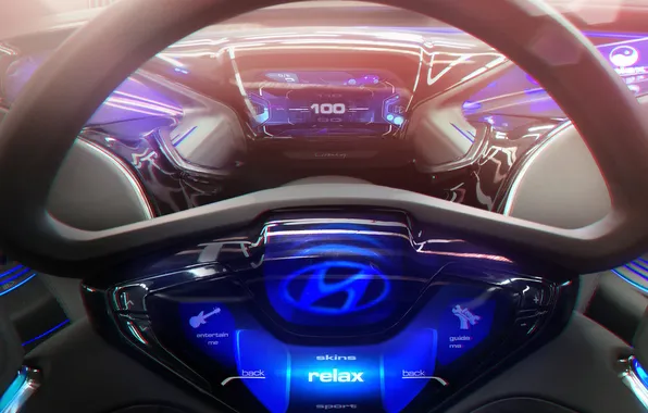 Картинка Concept, спидометр, подсветка, руль, Hyundai, консоль, внутри, i-oniq
