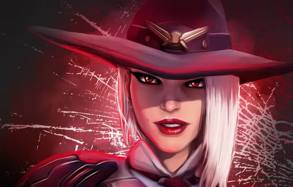 Девушка, лицо, шляпа, арт, Ashe, overwatch, elizabeth caledonia