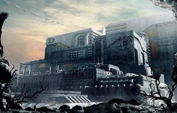 Небо, облака, деревья, камни, Fortress, Neo Tokyo V