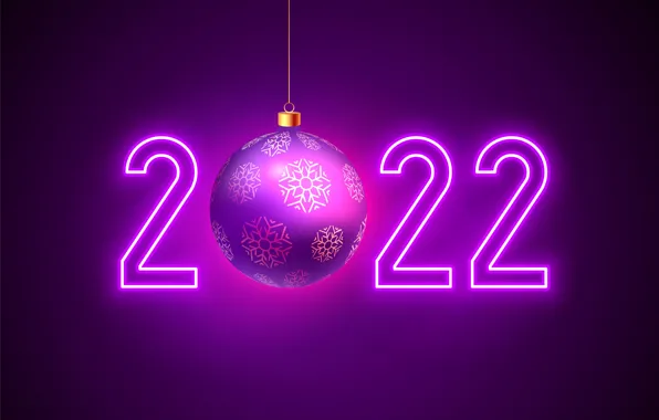 Шар, шарик, Рождество, цифры, Новый год, фиолетовый фон, 2022