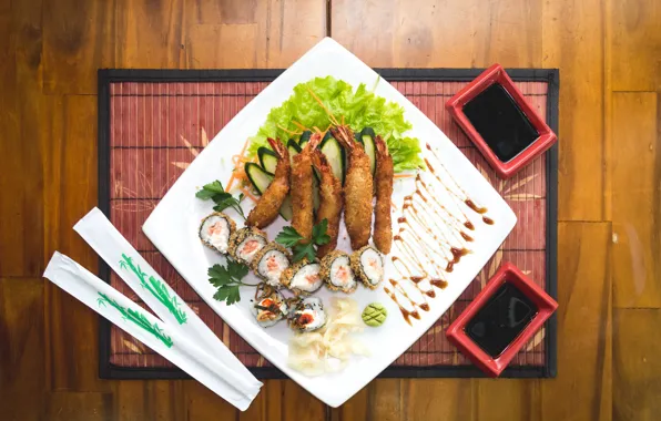 Food, sushi, chopsticks, sake