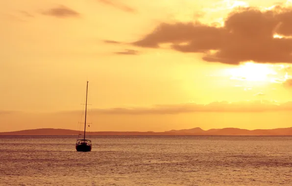 Море, закат, яхта, горизонт, Майорка, Mallorca