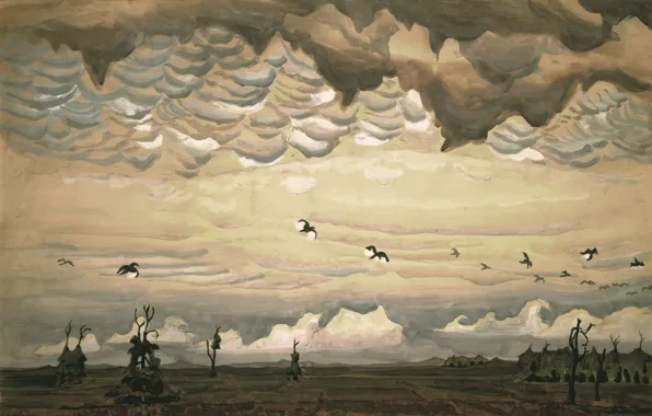 Картинка 1920, Charles Ephraim Burchfield, вижионаризм, Birds over Field