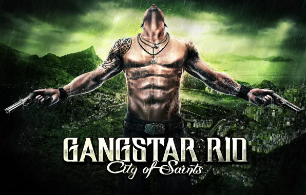 Дождь, парень, торс, зелёный фон, Raul, Gangstar Rio: City of Saints