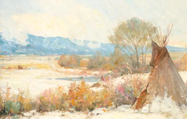 Картинка горы, хижина, Joseph Henry Sharp, Cheyenne Tepee 2