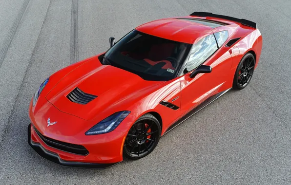 Красный, Chevrolet Corvette Stingray, tuning, Turbo, Hennessey