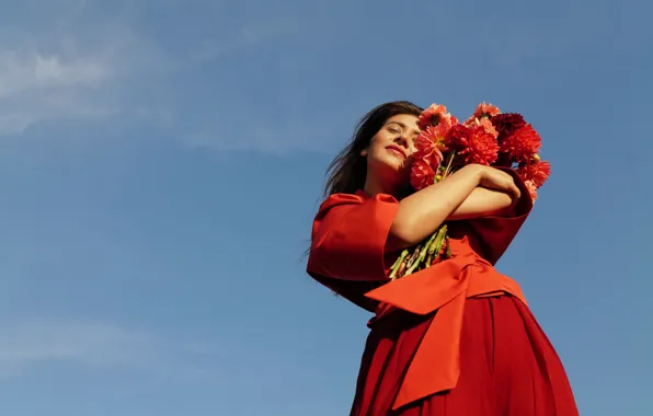 Цветы, Девушка, Платье, Kenzo, Floral bouquet, Экологически чистый аромат, Кензо, Eco-friendly fragrance