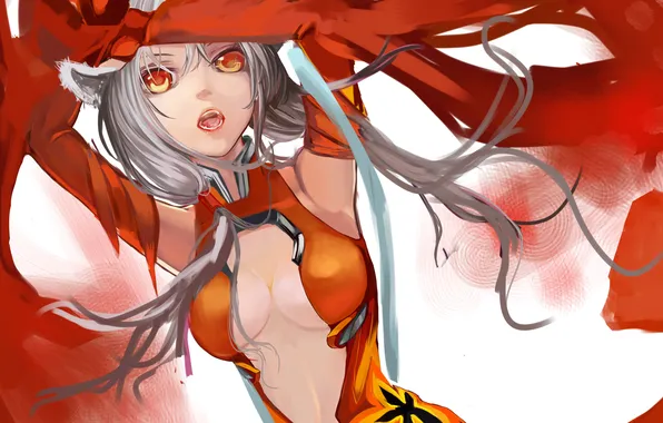 Рисунок, руки, уши, неко, guilty crown, yuzuriha inori