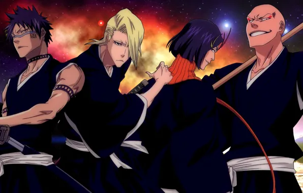 Sword, game, star, Bleach, soldiers, sky, anime, night