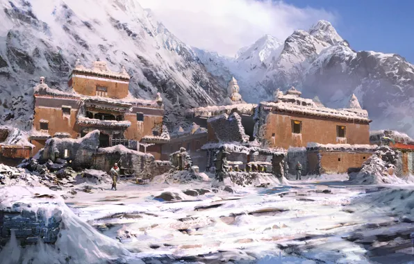Картинка зима, горы, замок, здание, far cry 4