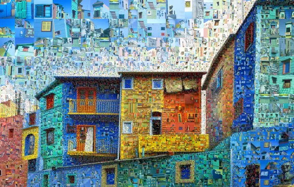 Коллаж, дома, окно, балкон, Аргентина, Буэнос-Айрес
