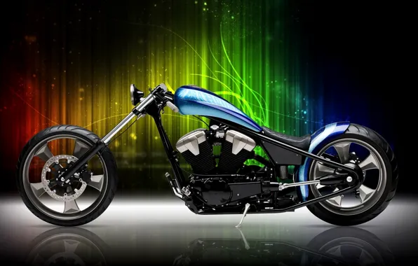 Мотоцикл, Blue, Black, Bike, Custom, Motorcycle