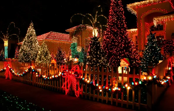 Украшения, lights, огни, елка, Новый Год, Рождество, гирлянда, happy