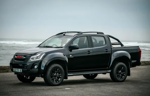 Картинка чёрный, пикап, 2018, на берегу, Isuzu, D-Max, KB 250 X-Rider Black, Isuzu KB