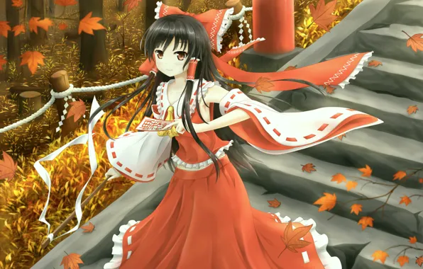 Осень, листья, девочка, Touhou, Тохо, Тоухоу
