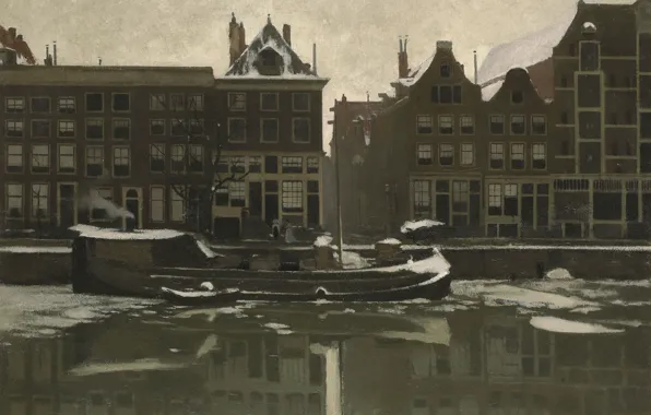 Масло, картина, холст, 1899, Willem Witsen, Виллем Витсен, Канал Oude Schans в Амстердаме