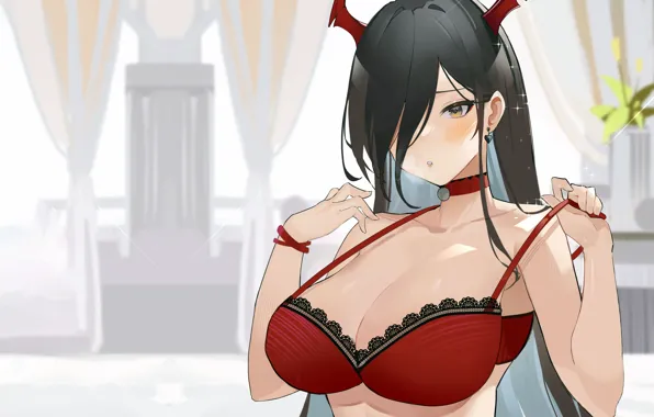 Girl, sexy, lingerie, bra, cleavage, long hair, boobs, anime