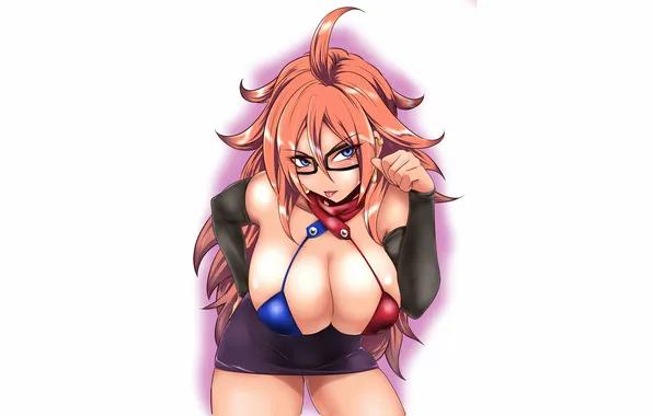 Girl, sexy, cleavage, red hair, long hair, boobs, anime, blue eyes