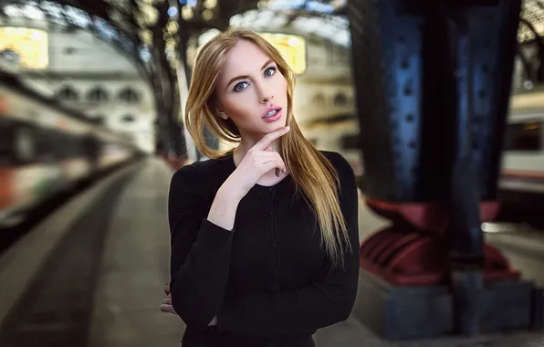 Взгляд, девушка, поза, модель, рука, портрет, макияж, прическа