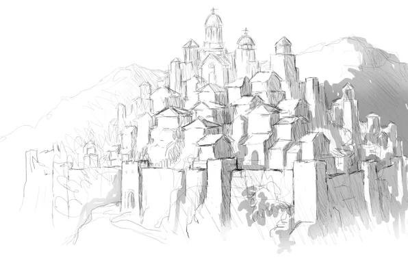 City, town, drawing, burg, medieval