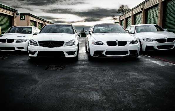 Картинка BMW, Mercedes, white, AMG, e90, 328i, F30, C63