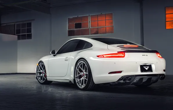 Porsche, white, порше, Coupe, Carrera, Edition, 991, rearside