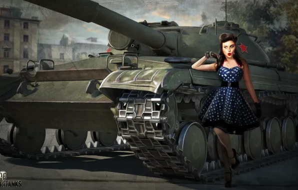 Картинка девушка, рисунок, арт, танк, советский, средний, World of Tanks, Объект 430