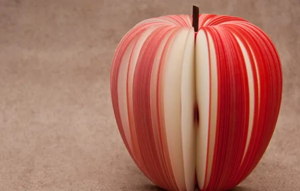 Красное, яблоко, дольки, нарезанное, тонкие полосочки