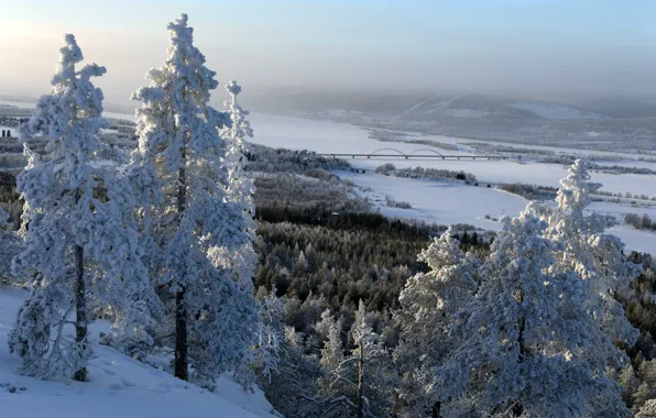 Зима, снег, река, Finland, Lapland, Ylitornio