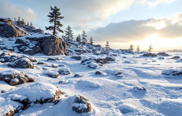 Зима, лес, снег, елки, forest, nature, winter, snow