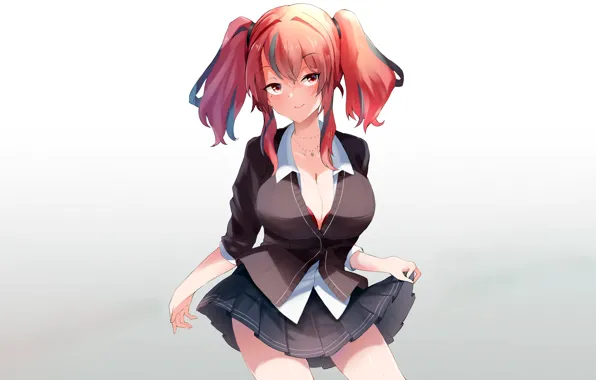 Girl, sexy, cleavage, long hair, boobs, anime, beautiful, red eyes