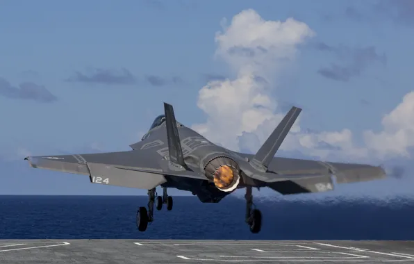 Истребитель, палуба, бомбардировщик, взлет, Lightning II, F-35C