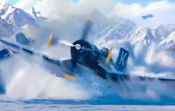 War, art, painting, aviation, ww2, Vought F4U Corsair