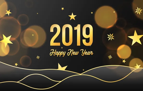 Картинка золото, Новый Год, цифры, golden, черный фон, black, background, New Year