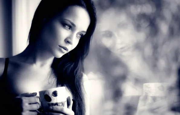Картинка отражение, портрет, Ангелина Петрова, time for coffee