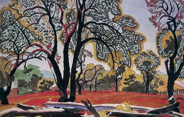 Картинка 1916, Charles Ephraim Burchfield, Hot Morning Sunlight (Post`s Woods), Decorarive Landscape
