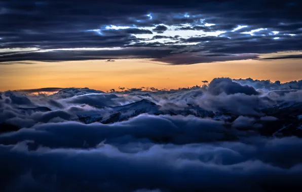 Clouds, sunrise, summit