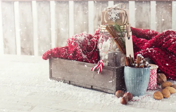 Зима, снег, новый год, christmas, орехи, wood, декор, пряности