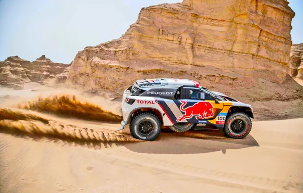 Песок, Спорт, Скорость, Гонка, Peugeot, Фары, Red Bull, Rally