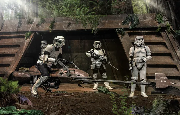 Star Wars, Speeder Bike, Scout Trooper, Forest, Stormtrooper, Andreas Bazylewski, Ewok, Star Wars Episode VI: …