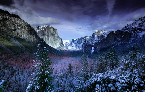 Зима, небо, снег, деревья, горы, природа, скалы, USA